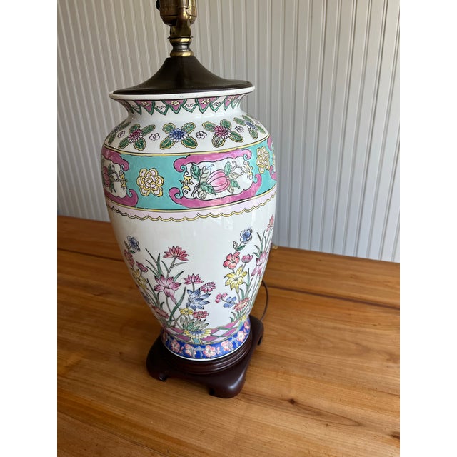 Vintage Chinese Famille Rose Porcelain Vase Lamp - Highly Collectible For Sale - Image 4 of 8
