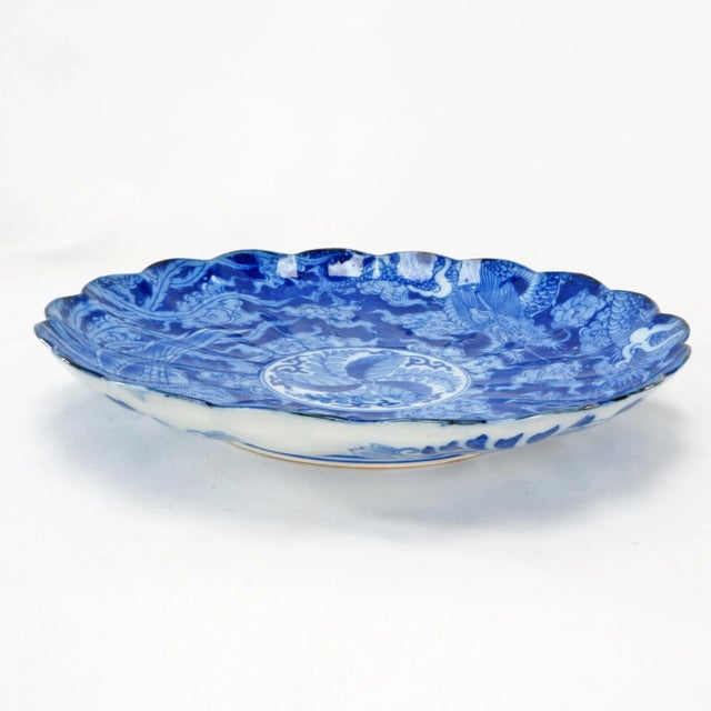 Ceramic Antique Japanese Dragon Phoenix Transferware Plate Circa 1900 For Sale - Image 7 of 12