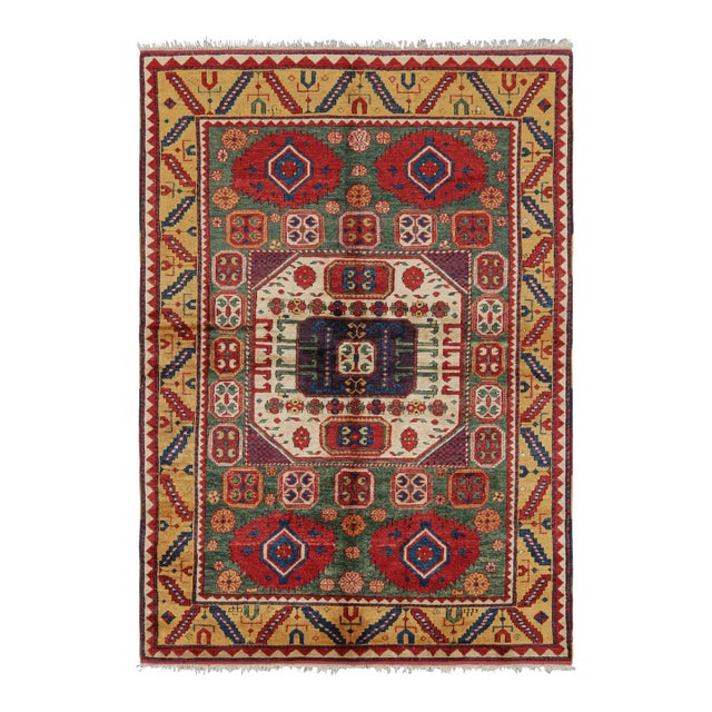 Vintage Tribal Runner in Green With Colorful Medallions | Rug & Kilim For Sale