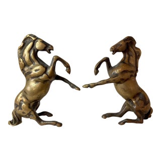 Vintage English Brass Horse Bookends For Sale
