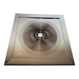 1970s Vintage Op Art Sunburst Glass Wall Art in Chrome Aluminum Frame, Signed For Sale