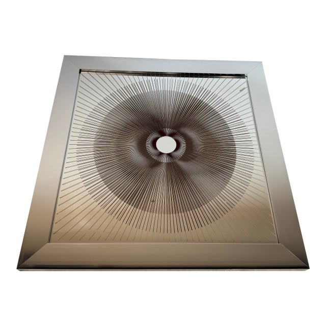 1970s Vintage Op Art Sunburst Glass Wall Art in Chrome Aluminum Frame, Signed For Sale