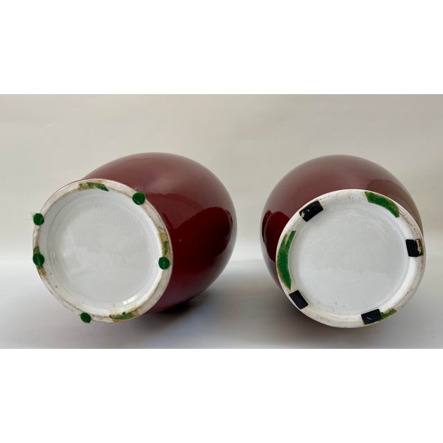 Ceramic Vintage Chinese Oxblood Porcelain Vases - A Pair For Sale - Image 7 of 8