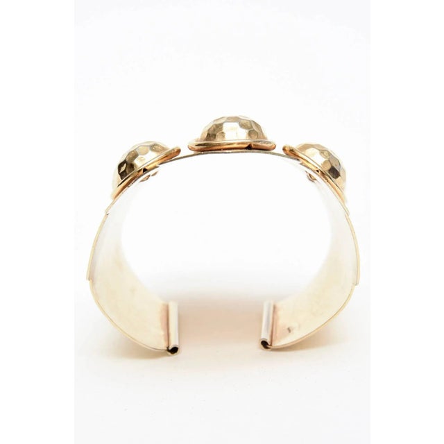 Brass Vintage Hand Hammered Brass Wide Cuff Bracelet With Seven Raised Disks, 1970's For Sale - Image 8 of 8