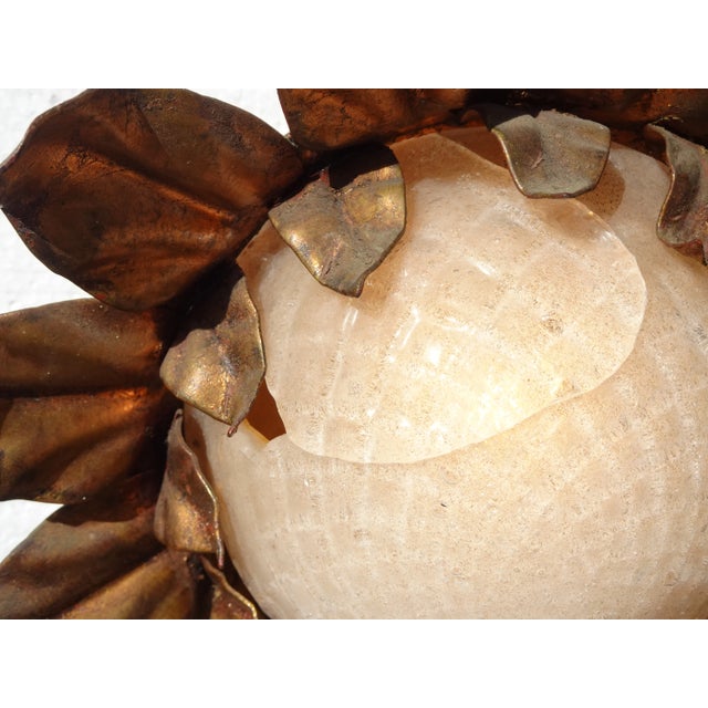 Large 1960's Hollywood Regency Wall Light Gilt Gold Tole Five Arm Sunflower Made Italy For Sale - Image 11 of 12