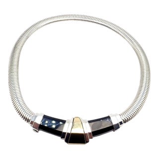 Vintage Cartier 18k Yellow Gold + Silver Art Deco Onyx Necklace For Sale