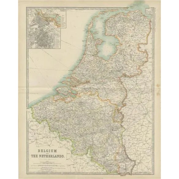1900 - 1909 Antique Map of Belgium and the Netherlands by Johnston, 1909 For Sale - Image 5 of 5