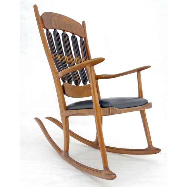 Artist Signed Studio Made Solid Oiled Walnut Arm Rocking Chair MINT For Sale - Image 6 of 18
