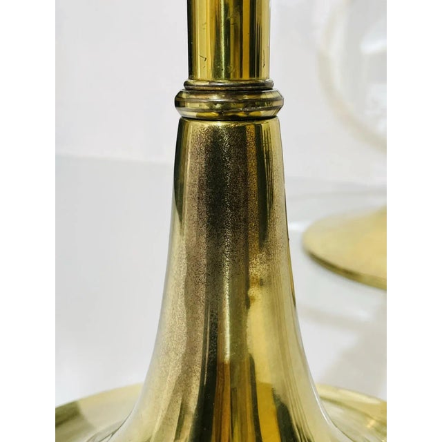 1970s Pair of Charles Hollis Jones "Bugle" Base Side Tables in Brass & Glass For Sale - Image 12 of 13