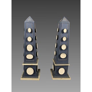 Pair of Obelisks Decorated with Cameos in Antique Style, Late 18th Century For Sale