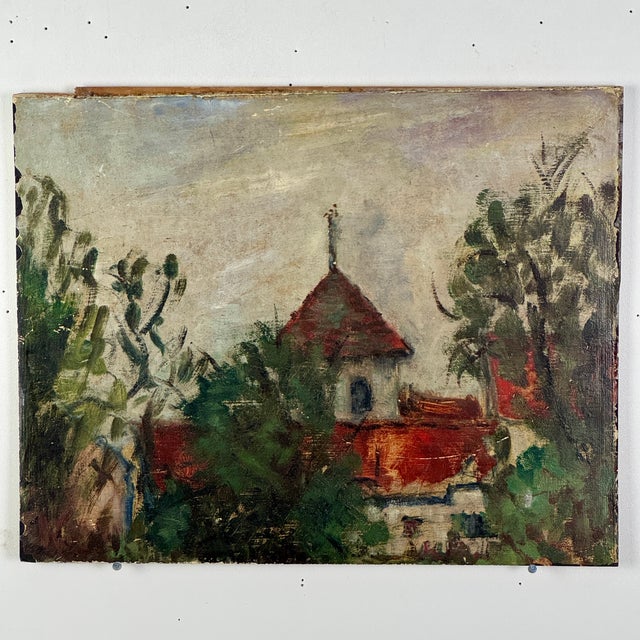 This charming and expressive oil painting seems to have been painted on a salvaged board, or its self was possibly a panel...