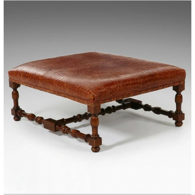 Jacobean 1990s Ralph Lauren Croc Embossed Leather Ottoman For Sale - Image 3 of 6