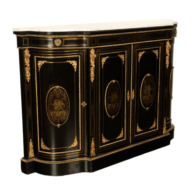 19th Century French Napoleon III Ormolu & Marble Ebonized Cabinet Sideboard 1860 For Sale - Image 13 of 17