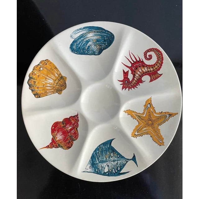 Set of 10 vintage glossy faience Villeroy & Boch oyster plates made in Luxembourg - bright shellfish pattern. Mark on...