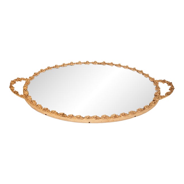 Vintage Italian Roses Mirrored Vanity Tray For Sale
