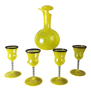 Vintage Art Deco Liqueur Glasses and Carafe from Lauscha, 1920s, Set of 5 For Sale
