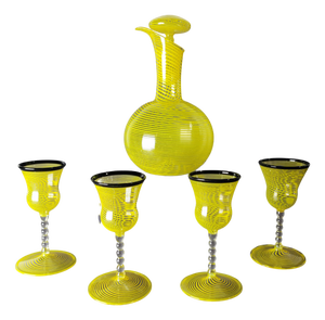 Vintage Art Deco Liqueur Glasses and Carafe from Lauscha, 1920s, Set of 5