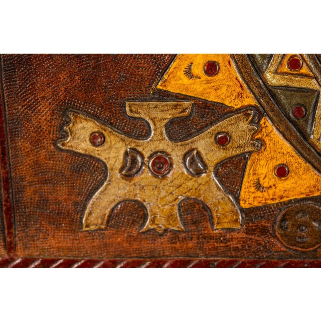 Brown Mid-Century Modern Framed Embossed Leather Pre-Columbian Folk Art by Angel Pazmino, Equador, C. 1960's For Sale - Image 8 of 10