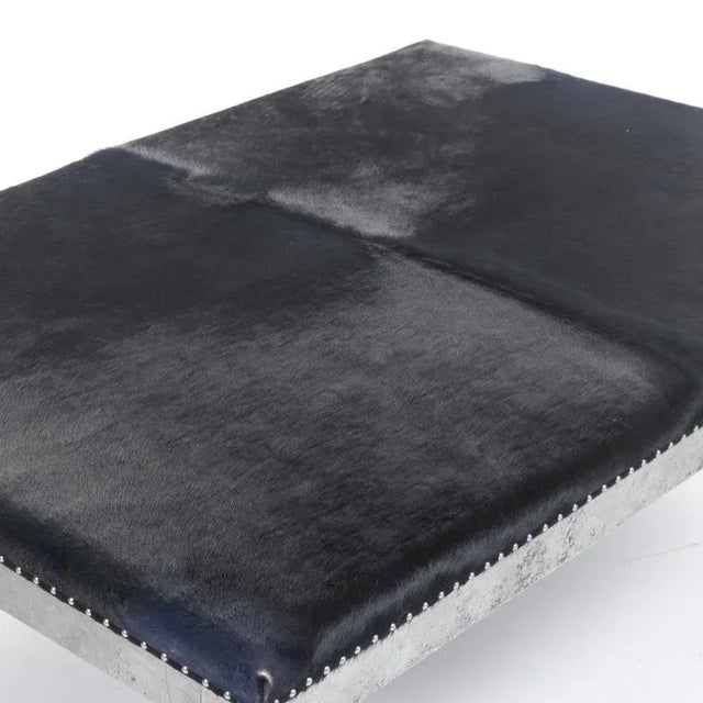 Mid-Century Modern Custom Designed Distressed Silver Lacquer Raffia and Hair on Hide Coffee Table For Sale - Image 3 of 11