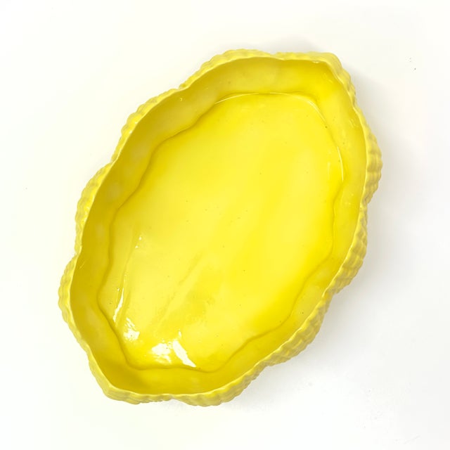 Vintage Lemon Yellow Ceramic Seashell Bowl For Sale - Image 10 of 12