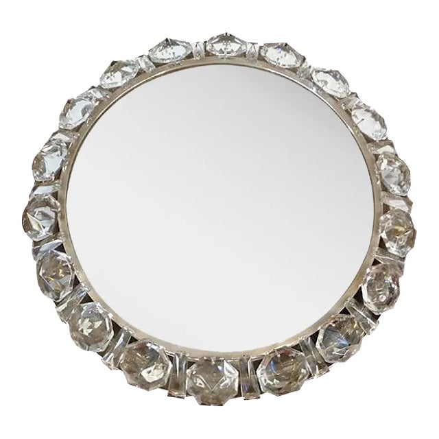 Illuminated Round Crystal Mirror from Palwa, 1950s For Sale