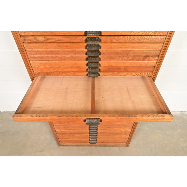 Wood Antique Arts & Crafts Oak 40-Drawer Architect's Blueprint Flat File Cabinet, Circa 1900 For Sale - Image 7 of 13