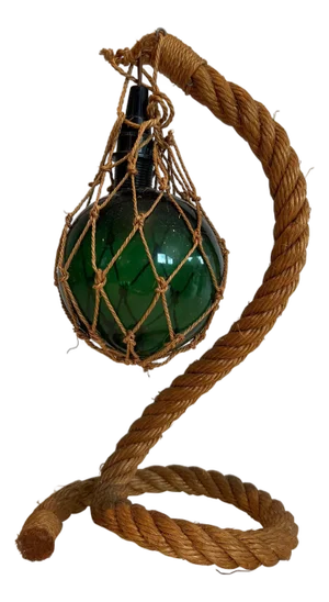 1950s Mid-Century Modern Rope and green glass table lamp by Adrien Audoux & Frida Minet (Audoux Minet)