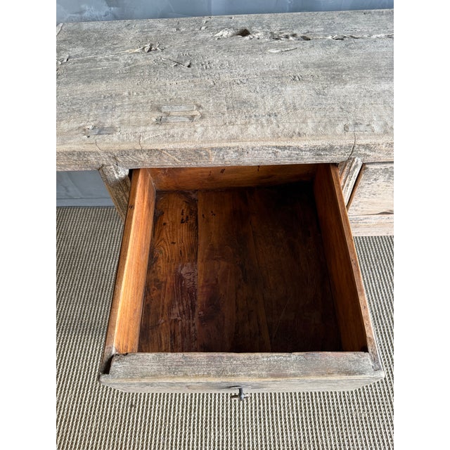 Vintage Elm Wood Drawer Console From Reclaimed Wood 78" For Sale - Image 14 of 15