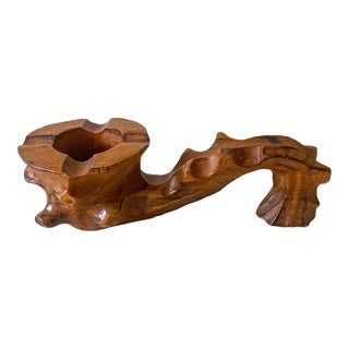 1950s Wooden Carved Pipe Ashtray For Sale