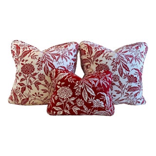 Contemporary Premier Prints MM Designs Red & White Printed Botanical Floral Leaf Leaves Pillow Covers- Set of 3 For Sale
