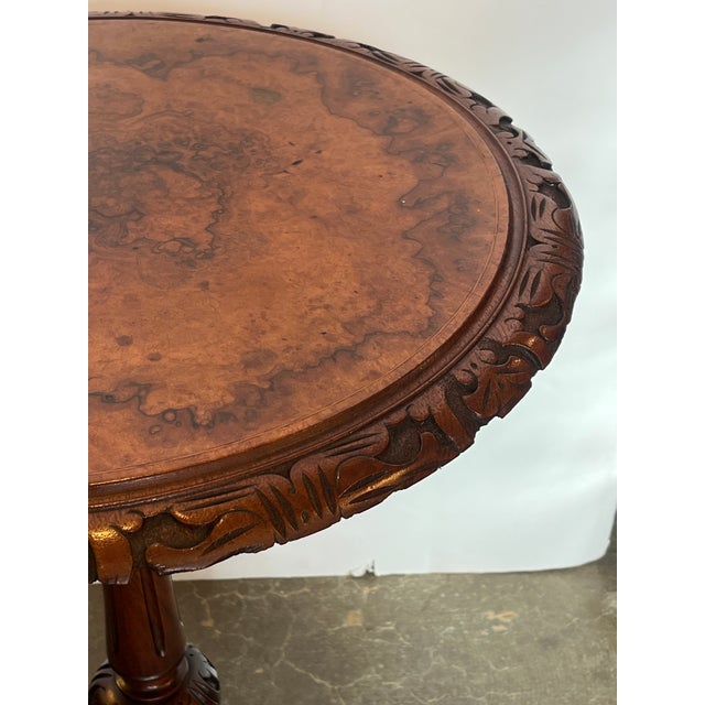 Antique Burled Walnut Carved Side/Lamp Table c.1880 For Sale In Los Angeles - Image 6 of 6