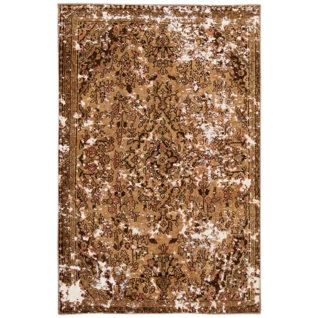 Vintage Distressed Turkish Handmade Tan Wool Rug For Sale - Image 10 of 10