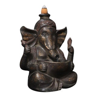 Vintage Gilt Brass Ganesha Backflow Incense Burner – Elephant God Statue For Sale