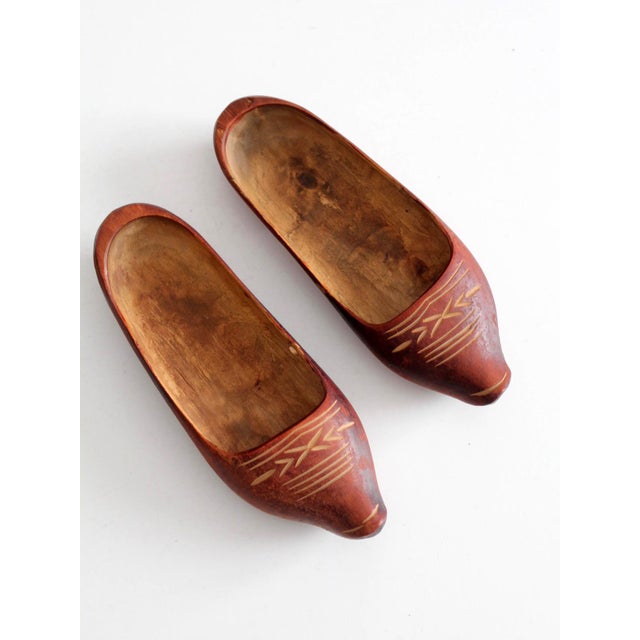 Vintage Folk Art Carved Wood Clogs For Sale - Image 9 of 12