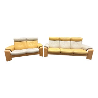 Ekornes Stressless Mid Century Modern Leather Reclining Sofa and Loveseat For Sale