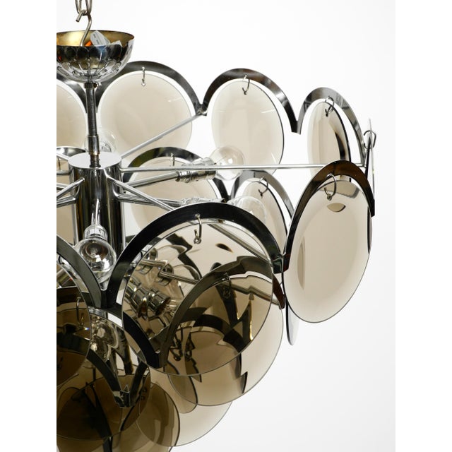 Large Chrome Metal and Glass Disc Ceiling Chandelier, 1960s For Sale - Image 6 of 18