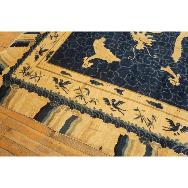 1920s Antique Artistic Beige Chinese Dragons Design Wool Pile Hand Knotted Rug For Sale - Image 11 of 11