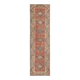 1970s Vintage Turkish Handmade Wool Cotton Orange Runner Rug For Sale