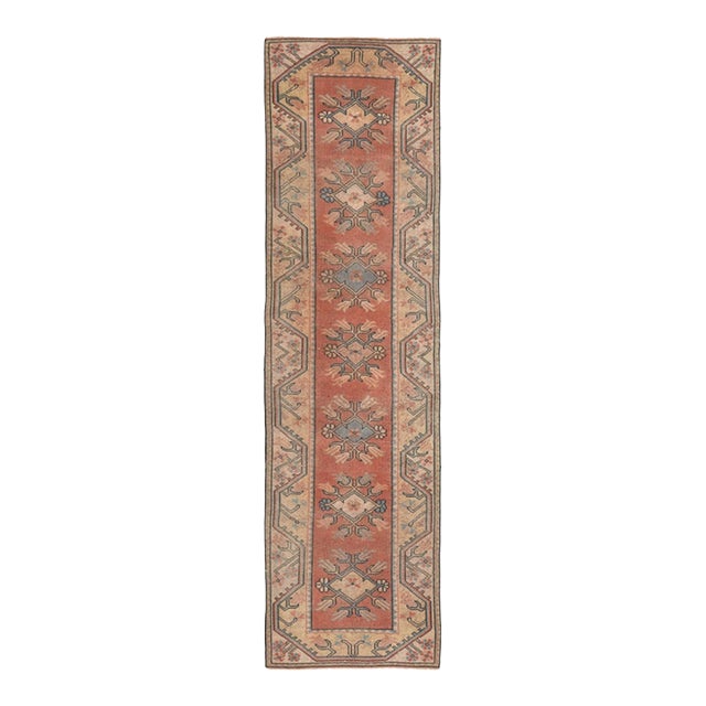 1970s Vintage Turkish Handmade Wool Cotton Orange Runner Rug For Sale