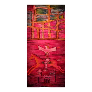 Vintage Mid-Century Tapestry, Handwoven Wool, Marc Chagall Style, 40" X 86" For Sale