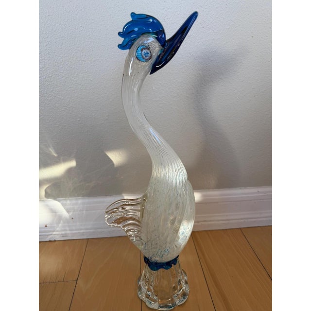 Large 18 in Mid Century Murano Glass crane heron circa 1950 By Fratelli Toso For Sale - Image 11 of 11