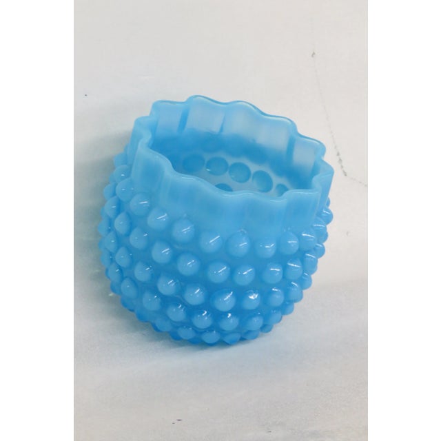 Hobnail Blue Glass Ruffle Top Vase For Sale - Image 4 of 10