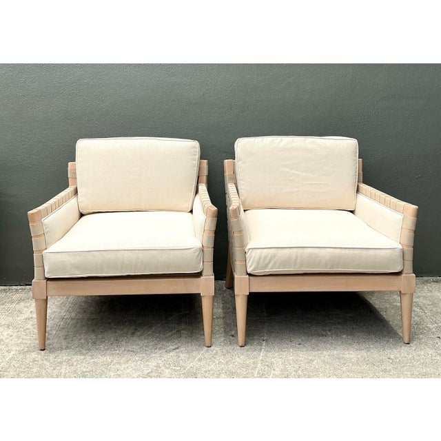 This exceptional pair of vintage lounge chairs by Niedermaier epitomizes the refined architectural spirit of mid-century...