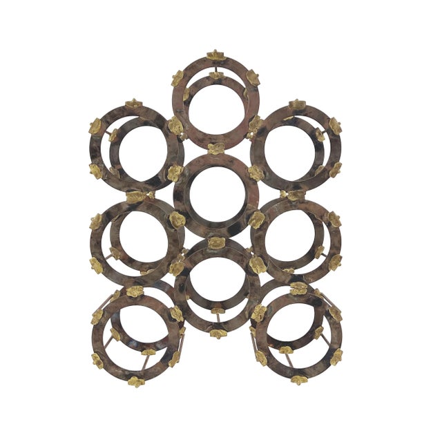 Vintage 1960s Handmade Brutalist Welded Geometric Circle 9-Bottle Wine Rack Holder For Sale In Philadelphia - Image 6 of 8