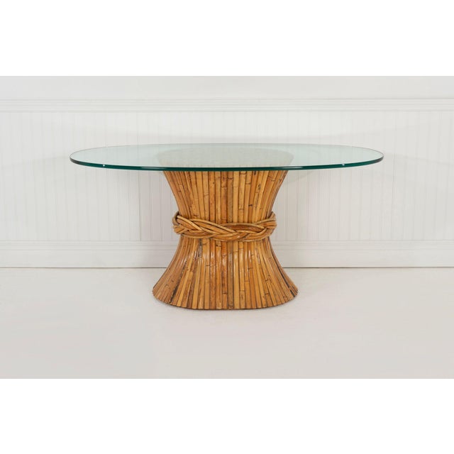 1970s McGuire Sculptural Rattan & Bamboo "Sheaf of Wheat" Oval Console Table For Sale In Chicago - Image 6 of 12