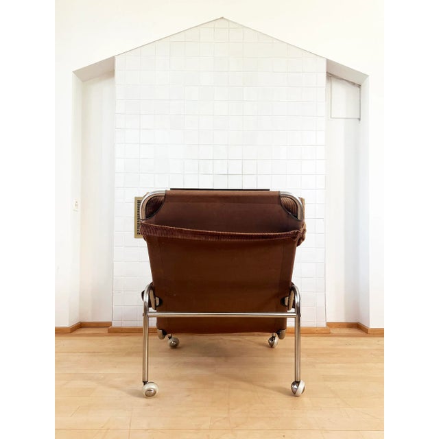 1970s 1970s Swedish Brown Corduroy and Chrome, Scandinavian Attributed to Bruno Mathsson Karin Easy Chair For Sale - Image 5 of 10