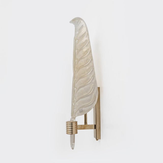Murano Glass Leaf Wall Sconces with Gold Powder and Brass, Italy, 2000, Set of 2 For Sale - Image 6 of 10