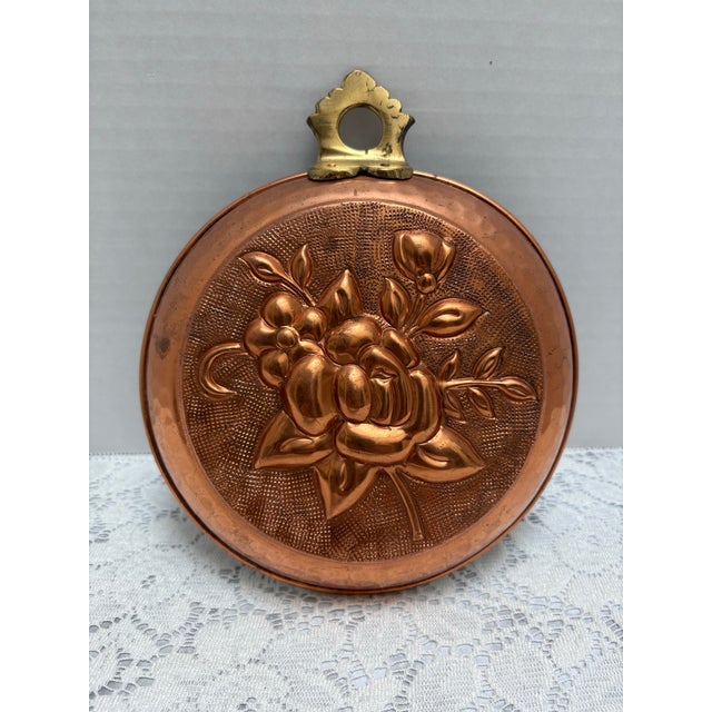 Vintage Hammered Copper Rose Pattern Jello Mold For Sale - Image 4 of 9