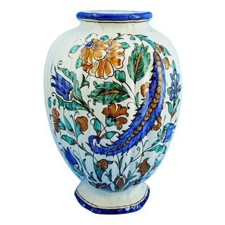 20th Century German Ribbed Ceramic Vase with Iznik Motifs by Icaro Rodi, 1920s For Sale