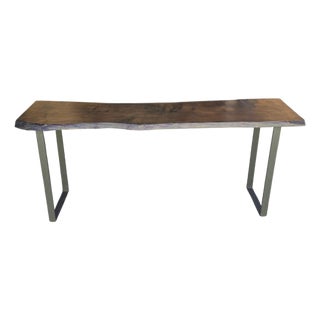 Oversized Spalted Maple Console Table With Double U Steel Base For Sale